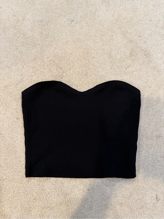 Ardene Tops - Ardene Black Ribbed Strapless Sweetheart Crop Top